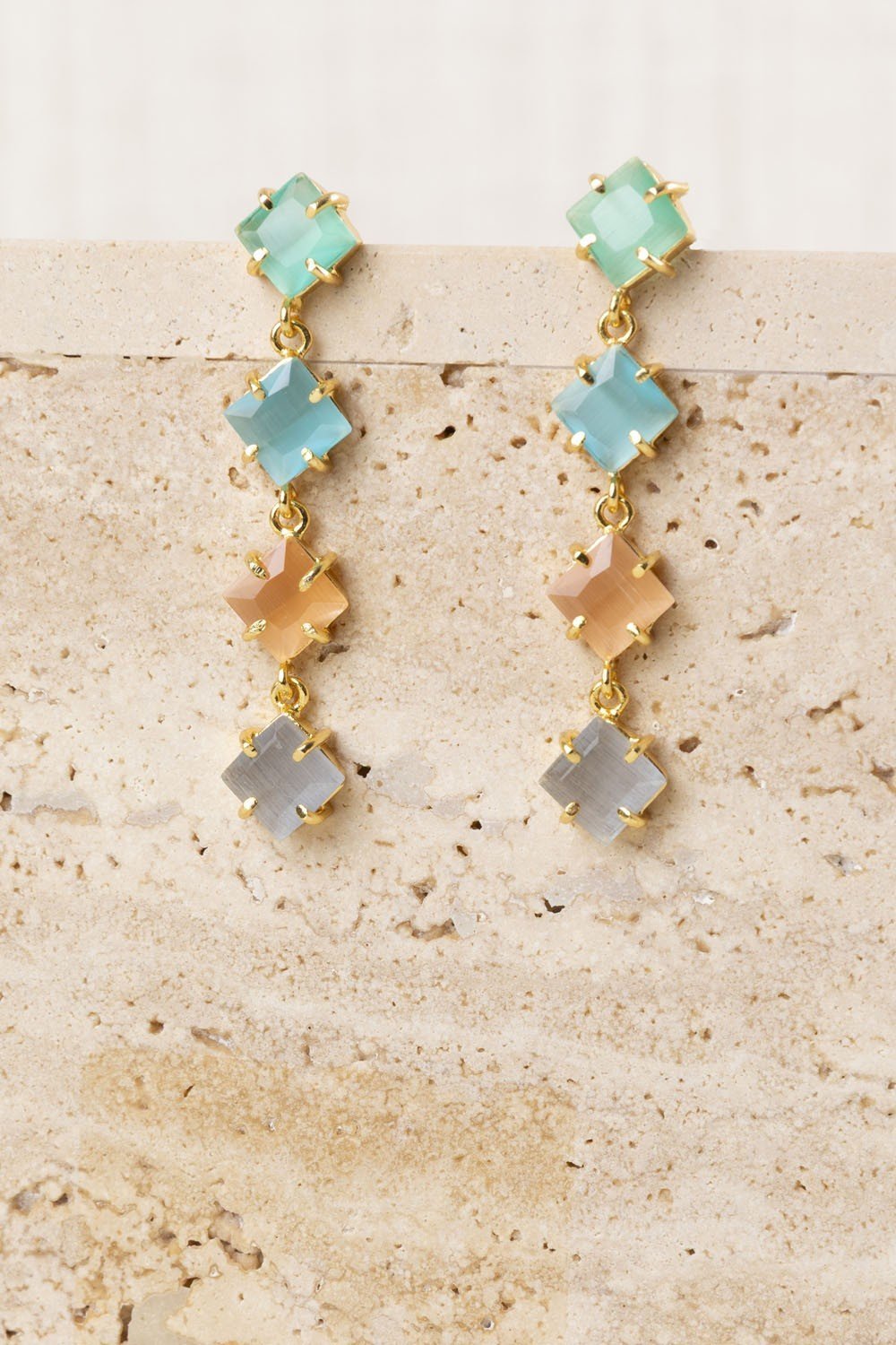 Pendientes Largos Piedra Semipreciosas Turquesa