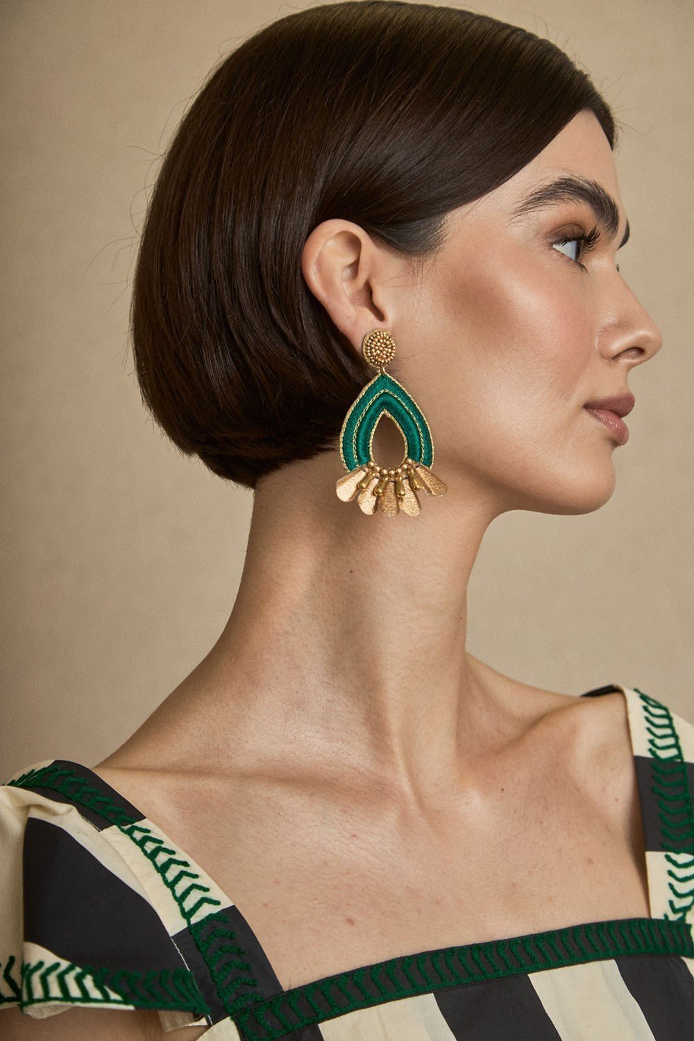 Pendientes Gota Bordado Verde