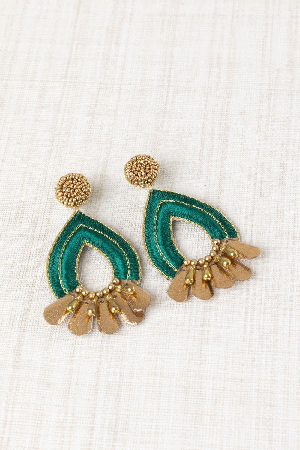 Pendientes Gota Bordado Verde