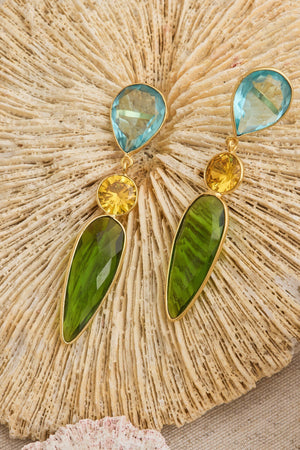 Pendiente Oro y Cristal Azul