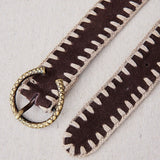 Leather Belt with Brown Crochet Trim