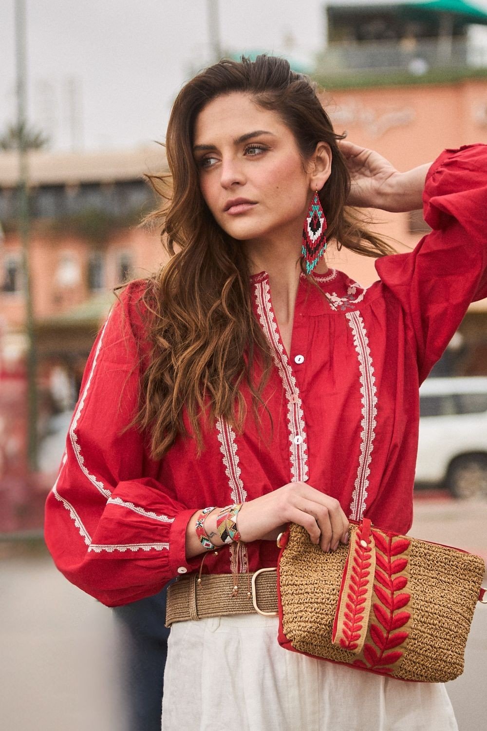 Blusa Bordado Flor Rojo