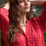 Kurta Vichy Bordada Vichy Granate/Naranja