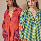 Embroidered Gingham Kurta Yellow/Blue Gingham