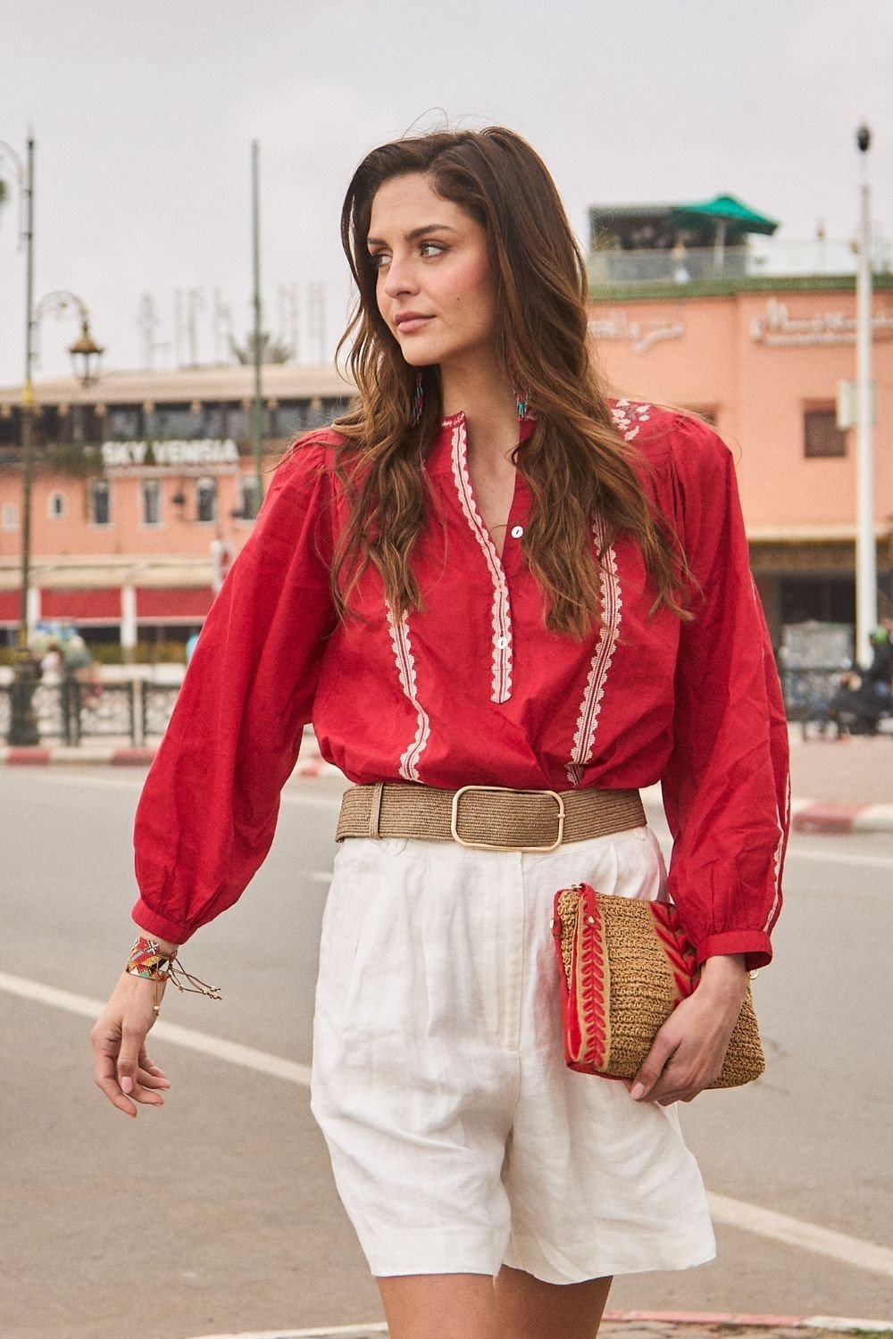 Blusa Bordado Flor Rojo