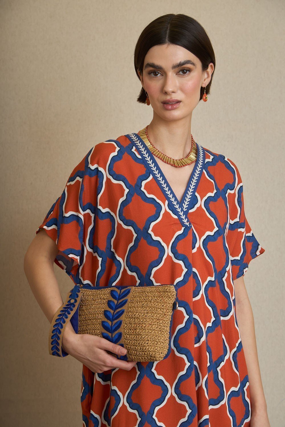 Bolso Mano Cinta Bordada Azul