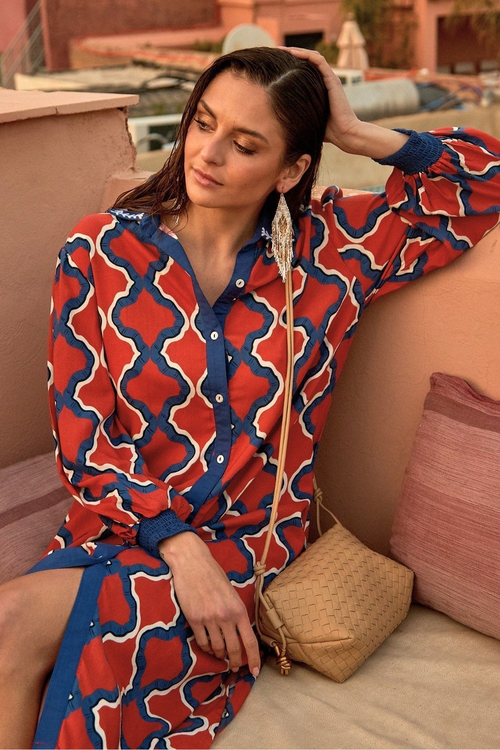 Vestido Camisero Geometrías Rojo