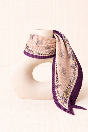 Pleated Scarf with Pink Flowers