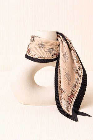 Black Pleated Scarf with Flowers