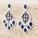 Blue Rhombus Raffia Earrings