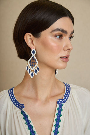 Blue Rhombus Raffia Earrings