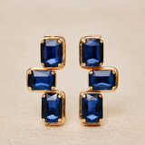 Pendientes Dorados Cruz Cristales Azul