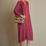 Vestido Kurta Rombo Bordado Fucsia