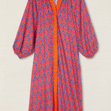 Vestido Kurta Rombo Bordado Fucsia