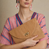 Brown Metallic Raffia Bag