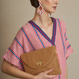Brown Metallic Raffia Bag