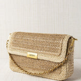 Bolso Rafia Solapa Midi Beige