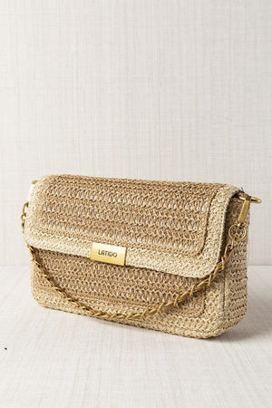 Beige Raffia Flap Midi Bag