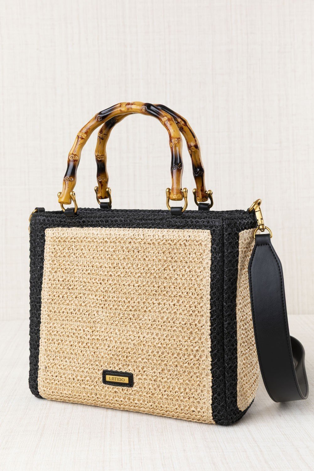 Bolso Rafia y Bambú Negro