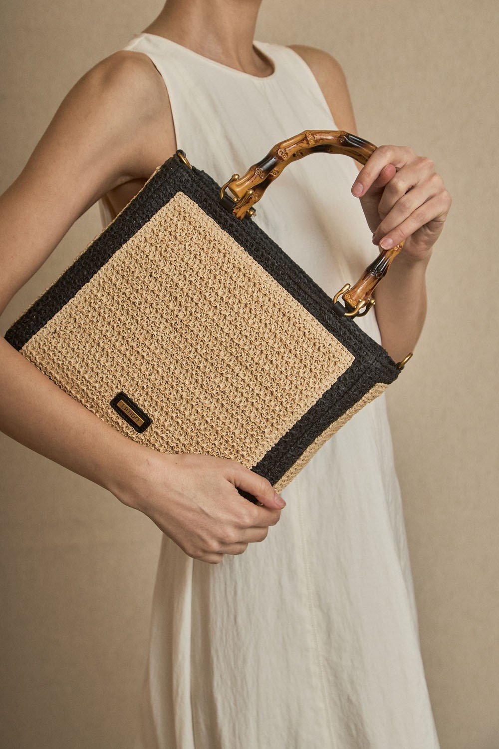 Bolso Rafia y Bambú Negro