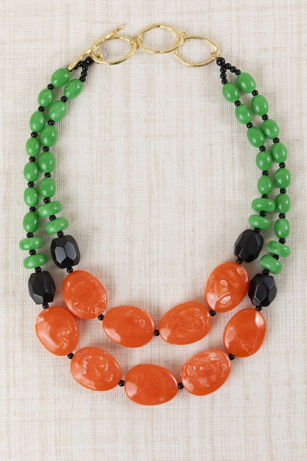 Collar Corto Doble Resinas Naranja