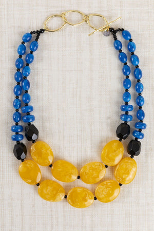 Collar Corto Doble Resinas Azul