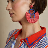 Red Two-Tone Raffia Earring