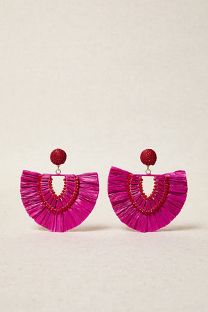 Pendiente Abanico Rafia Fucsia