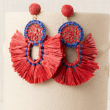Red Two-Tone Raffia Earring