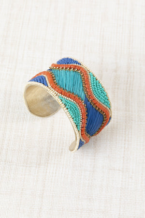 Brazalete Rafia y Resinas Turquesa