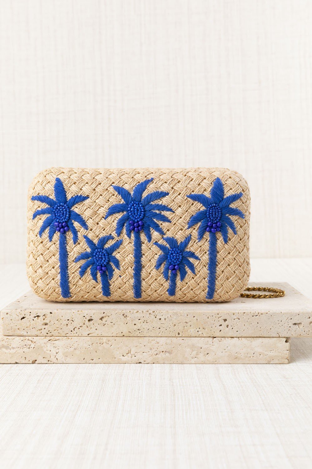 Bolso Clutch Rafia Palmeras Azul