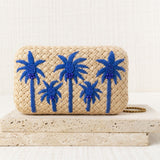 Blue Palm Tree Raffia Clutch
