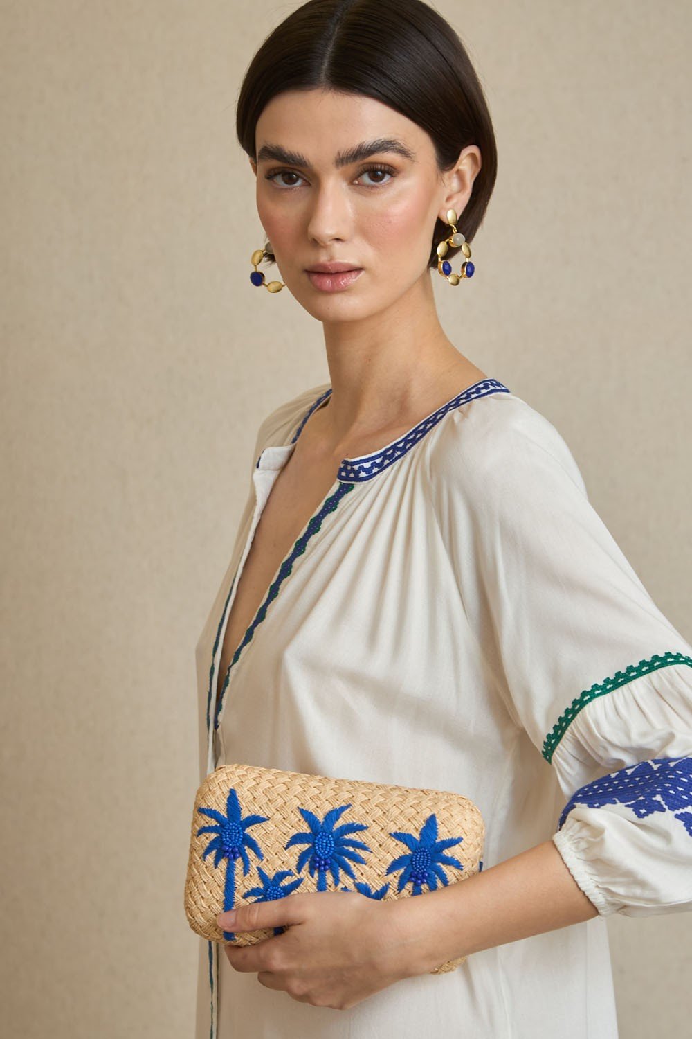 Bolso Clutch Rafia Palmeras Azul