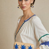 Blue Palm Tree Raffia Clutch