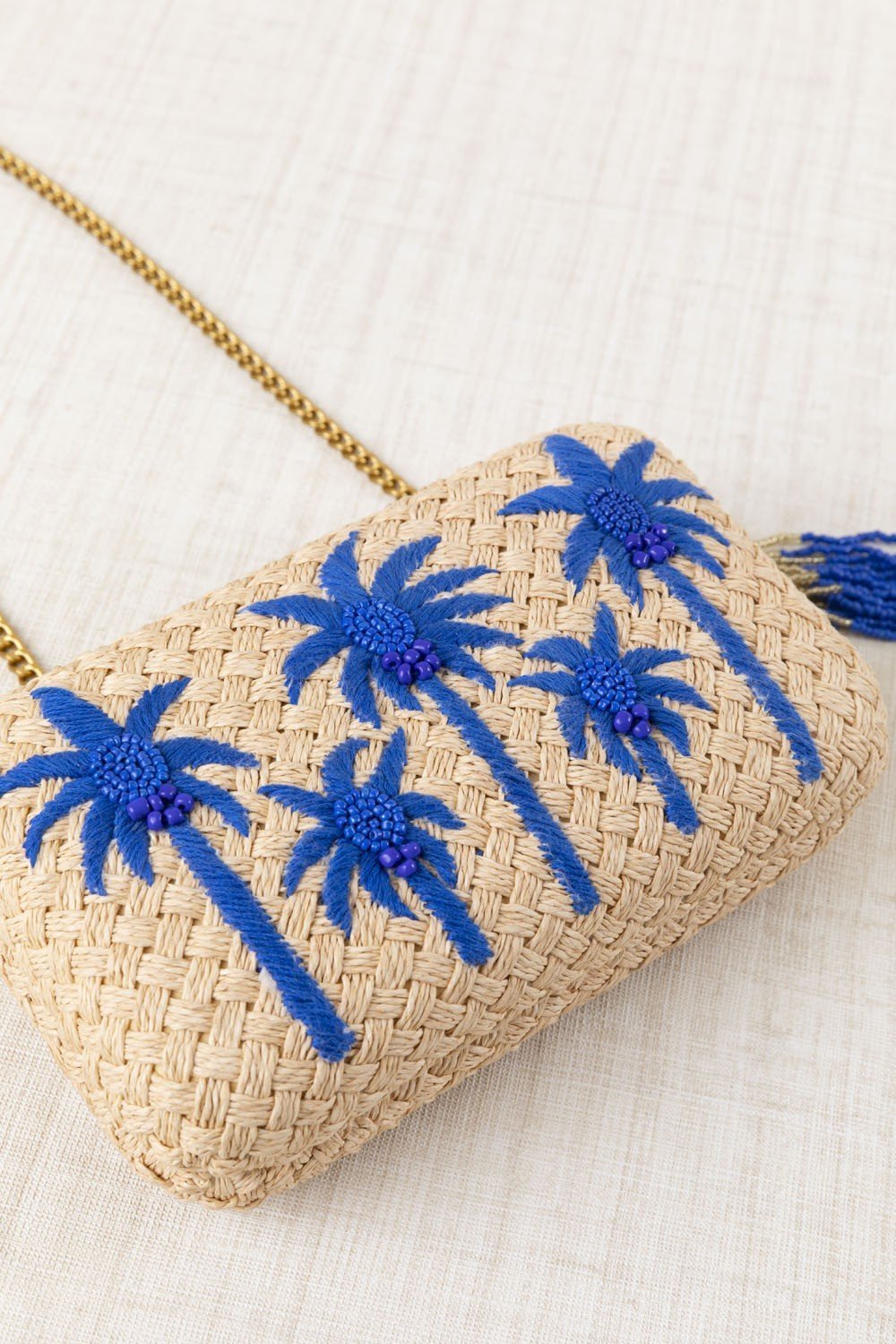Bolso Clutch Rafia Palmeras Azul