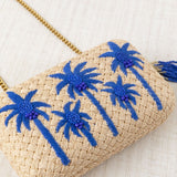 Blue Palm Tree Raffia Clutch