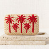 Red Palm Tree Raffia Clutch Bag