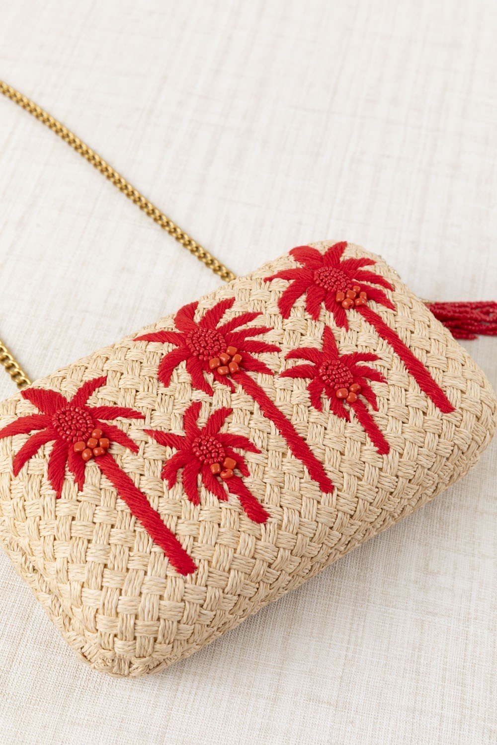 Bolso Clutch Rafia Palmeras Rojo