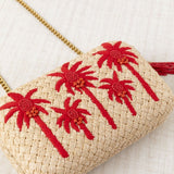 Red Palm Tree Raffia Clutch Bag
