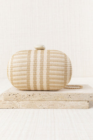 Bolso Clutch Rafia Oval Blanco