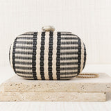 Black Oval Rafia Clutch Bag