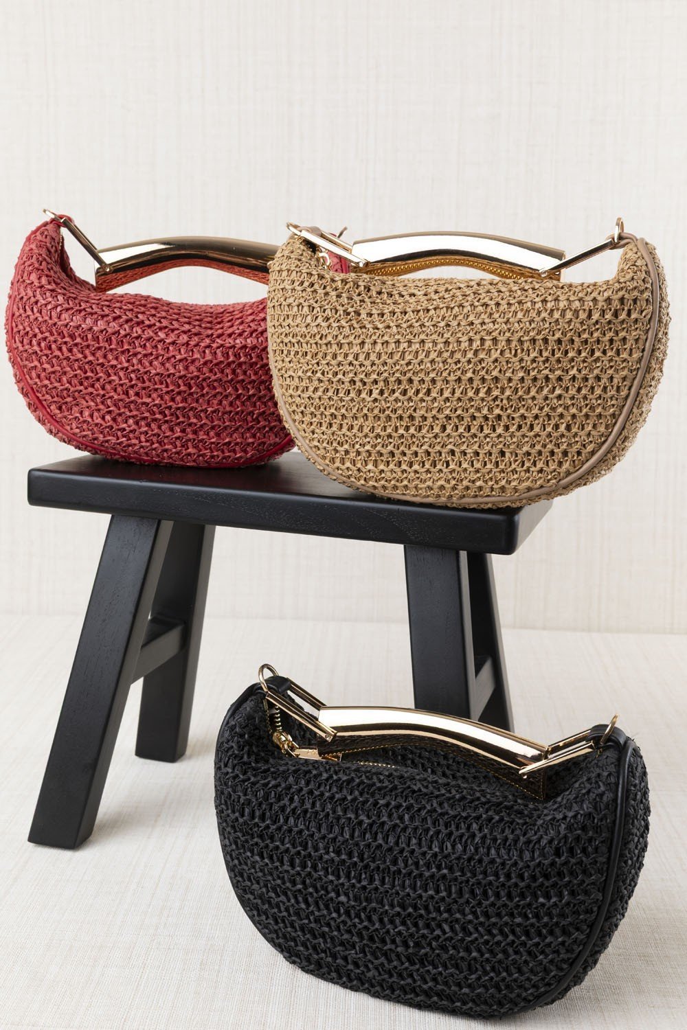 Bolso Rafia Medialuna Rojo