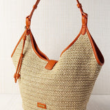 Orange Raffia Shopper Bag