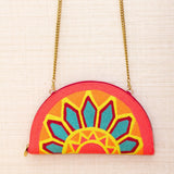 Pink Embroidered Half Moon Bag