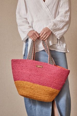 Bolso Capazo Rafia Bicolor Fucsia