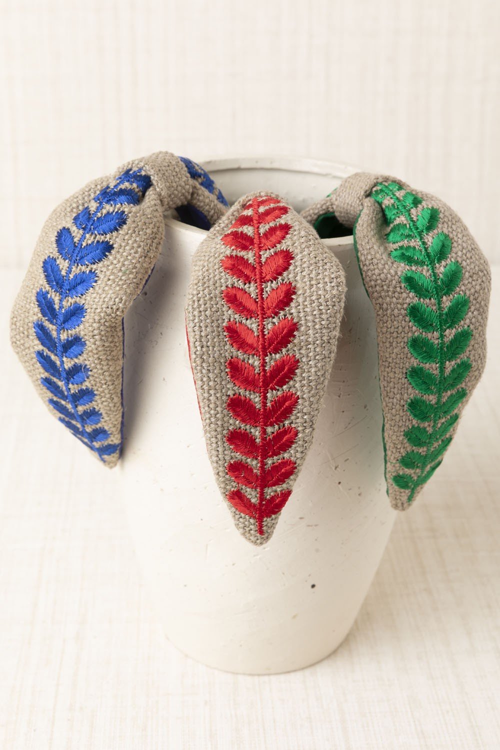 Diadema Bordada Hojas Azul
