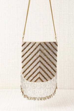 Bolso Vestir Flecos Oro