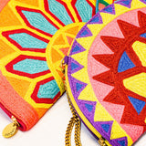 Pink Embroidered Half Moon Bag