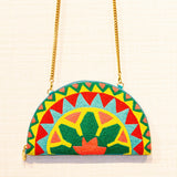 Green Embroidered Half Moon Bag