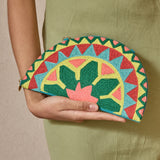Green Embroidered Half Moon Bag